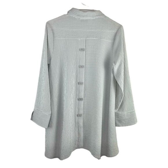 Habitat White Pinstripe Textured Button Down Long Sleeve Shirt - Picture 5 of 5